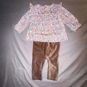 JoJo Maman Bebe Baby Girls Floral Top & Brown Corduroy Pants Set 3-6M NWOT